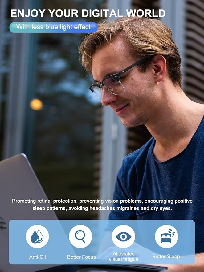 NSSIW Blue Light Glasses for Men and Women, Advanced Computer Gaming Glasses, Semi Rimless Glasses with Blue light Blocking