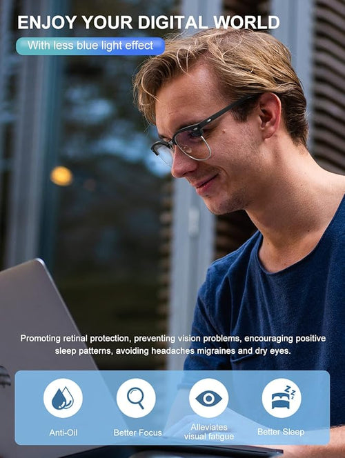 NSSIW Blue Light Glasses for Men and Women, Advanced Computer Gaming Glasses, Semi Rimless Glasses with Blue light Blocking