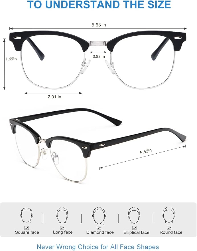 NSSIW Blue Light Glasses for Men and Women, Advanced Computer Gaming Glasses, Semi Rimless Glasses with Blue light Blocking