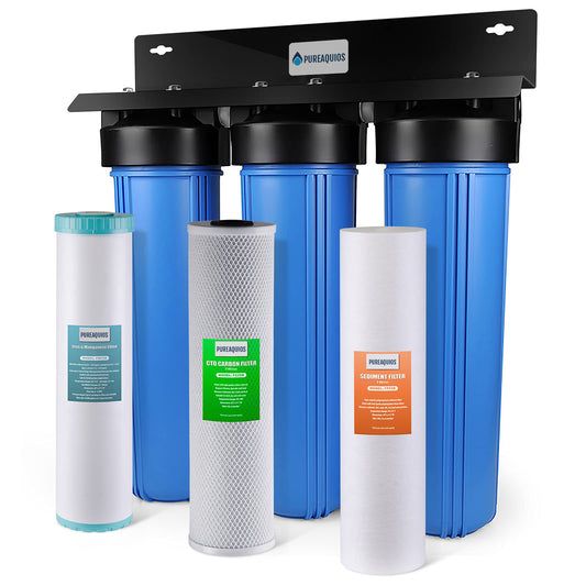 PureAquios Whole House Water Filter System, Reduces Iron, Manganese, Chlorine, Sediment, Taste, and Odor, 3-Stage Iron Filter Whole House