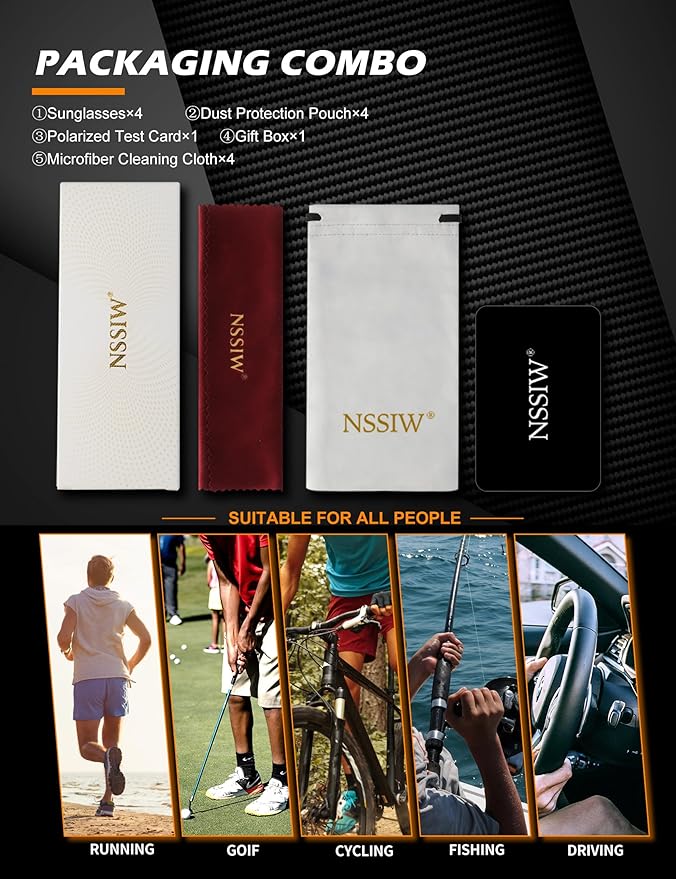 NSSIW Mens-Sunglasses Polarized Sunglasses Men : Classic Sun Glasses with UV Protection for Driving Fishing Golf 4 Packs NS45-1-3-6-10